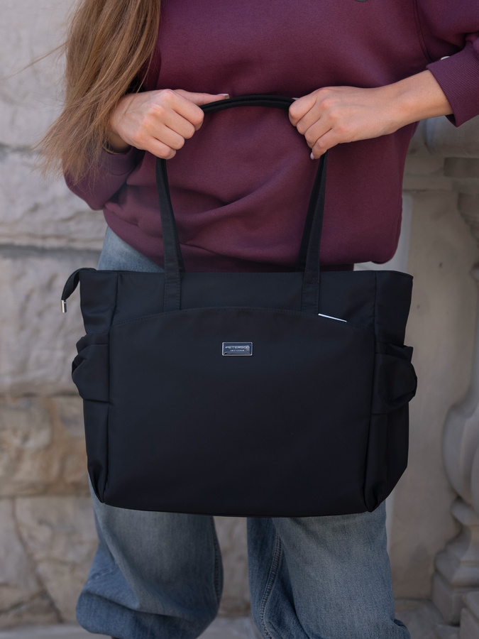 Czarny shopper bag torebka mieszcząca A4 - Peterson
