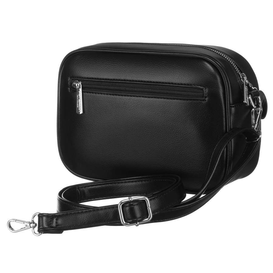 Czarna, klasyczna listonoszka damska crossbody z eko skóry dwa paski w komplecie Peterson