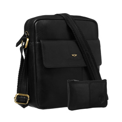 Listonoszka męska ze skóry naturalnej w czarnym kolorze, zamykana suwakiem i na magnes - Peterson