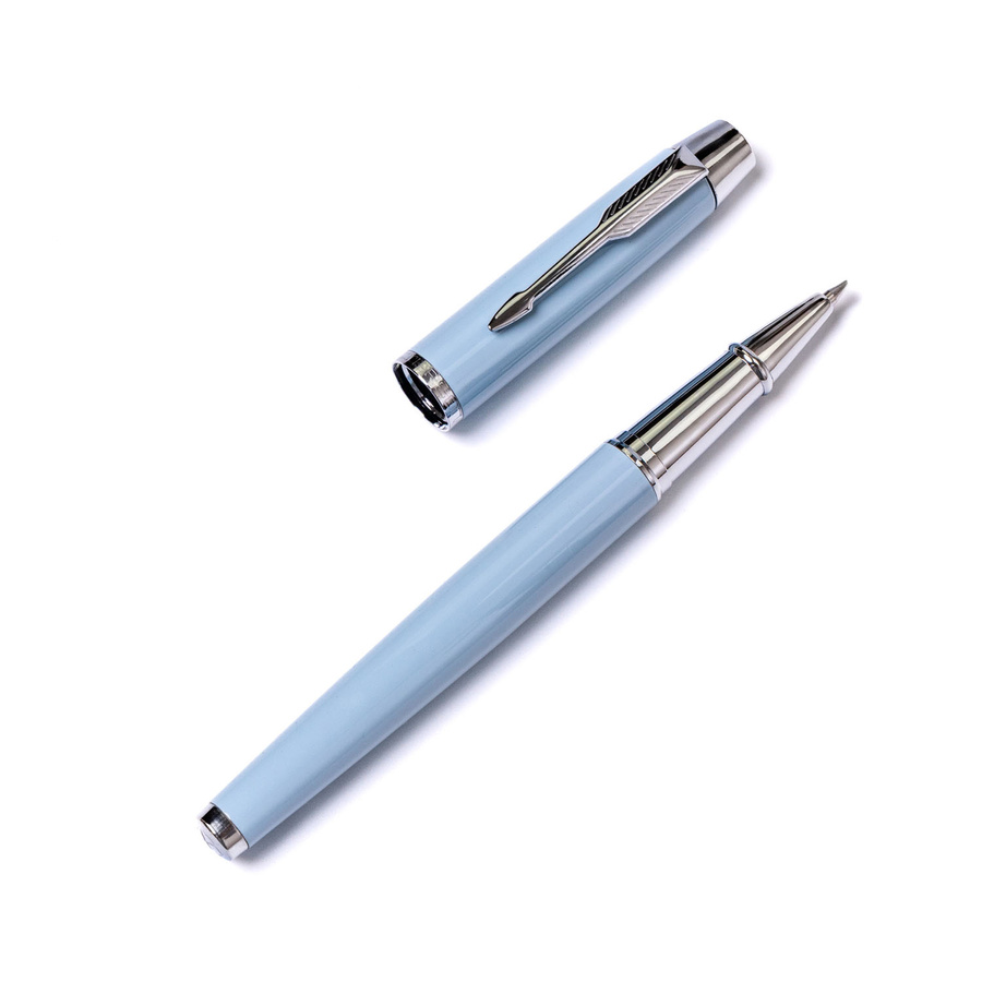 Niebiesko-srebrny długopis metalowy z czarnym wkładem - Peterson