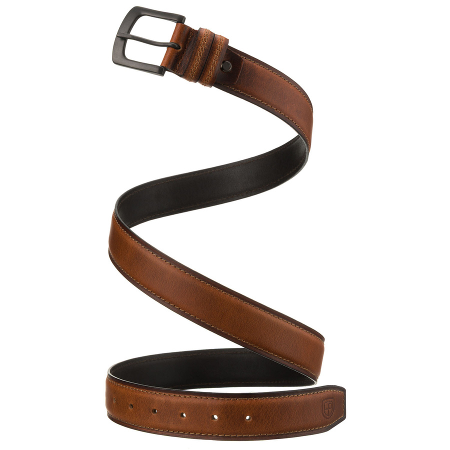 Skórzany, brązowy pasek męski z klasyczną klamrą i dwiema szlufkami - Peterson