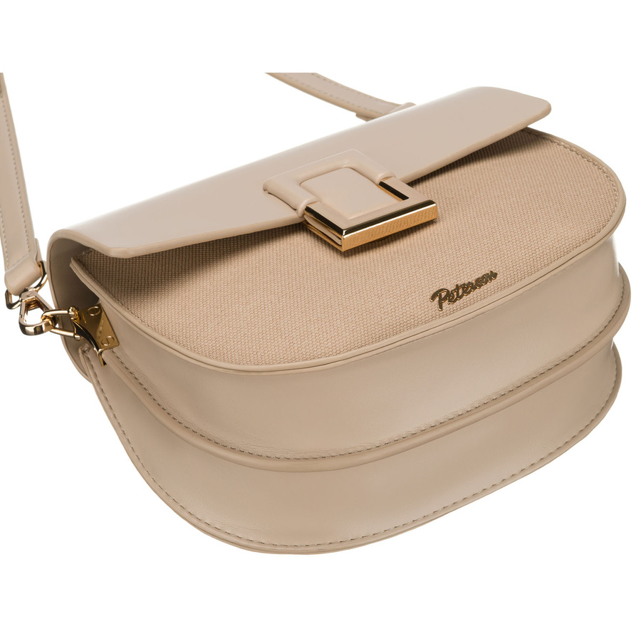 Beżowa listonoszka damska w kształcie podkówki zamykana klipsem magnetycznym - Peterson