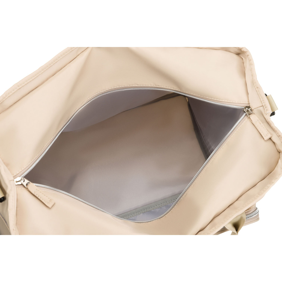 Praktyczna torba podróżna z poliestru w beżowym kolorze, wyposażona w uchwyt na walizkę - Peterson