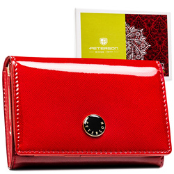 Skórzany damski portfel czerwony z zamknięciem na zatrzask - Peterson