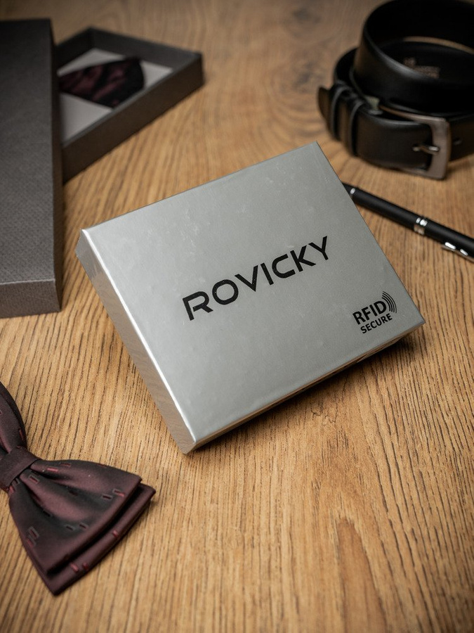 Kompaktowy czarny portfel ze skóry naturalnej wysokiej jakości RFID - Rovicky