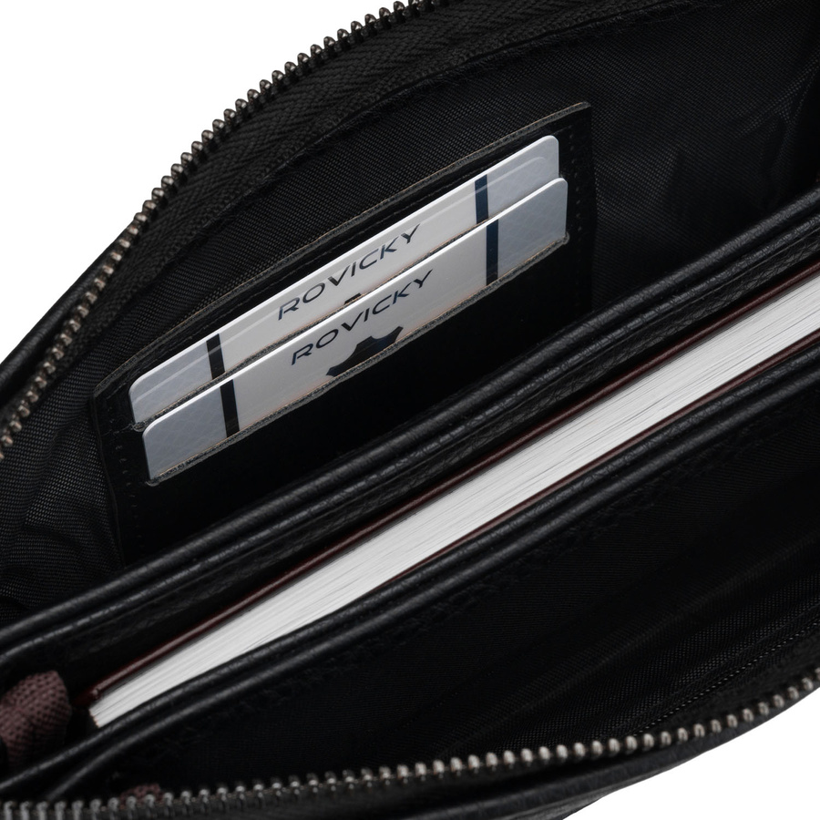 Elegancka saszetka męska ze skóry ekologicznej w czarnym kolorze - Rovicky