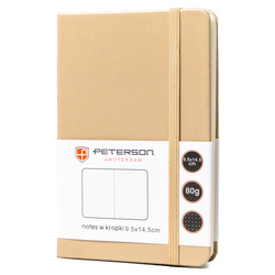Beżowy notes w formacie A6 zadrukowany w kropki, wyposażony w gumkę zamykającą - Peterson