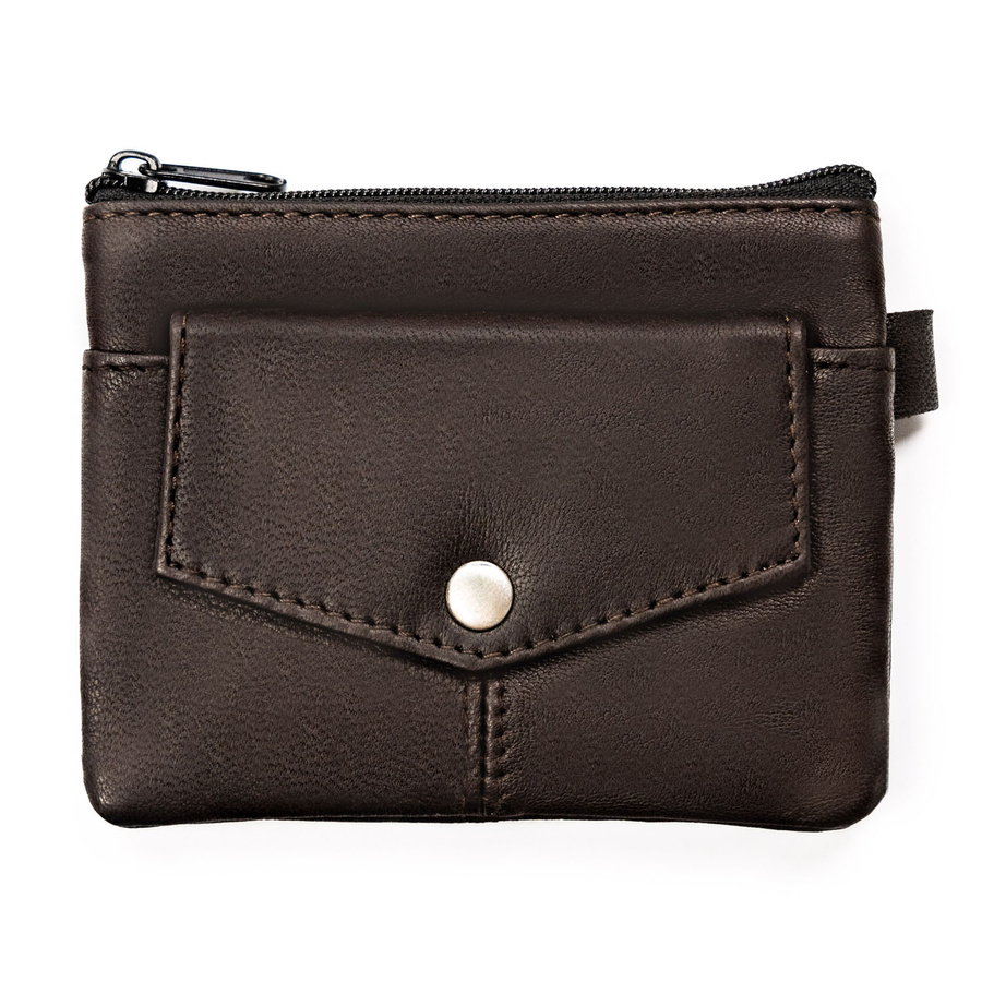 Etui ze skóry naturalnej w ciemno brązowym kolorze z kieszonkami na suwak
