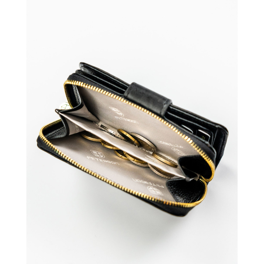 Portfel w orientacji pionowej wykonany ze skóry naturalnej i ekologicznej w czarnym kolorze - Peterson