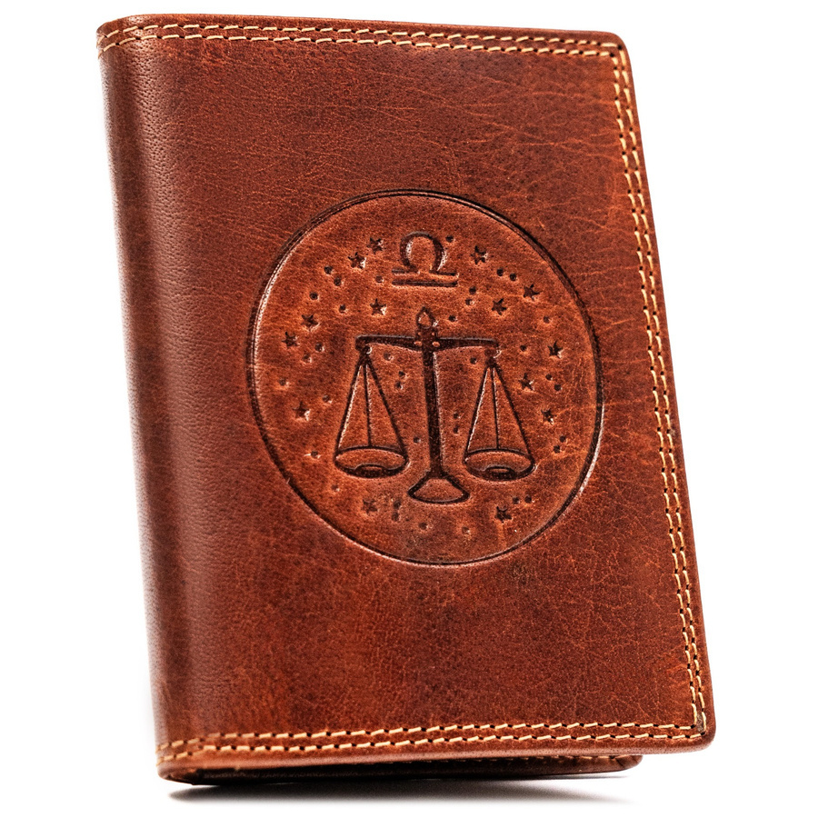 Duży, skórzany portfel męski z wytłoczonym znakiem zodiaku - Peterson