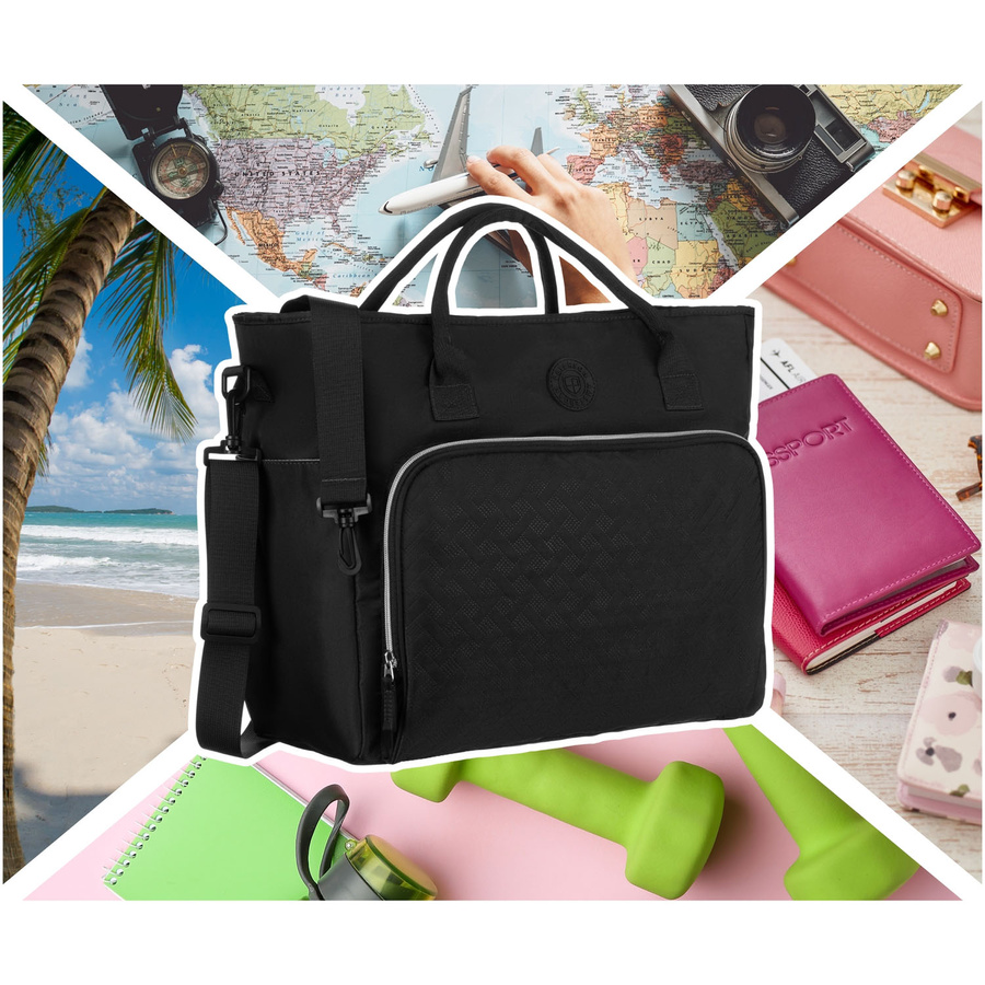 Czarna, praktyczna torba podróżna z poliestru wyposażona w uchwyt na walizkę - Peterson