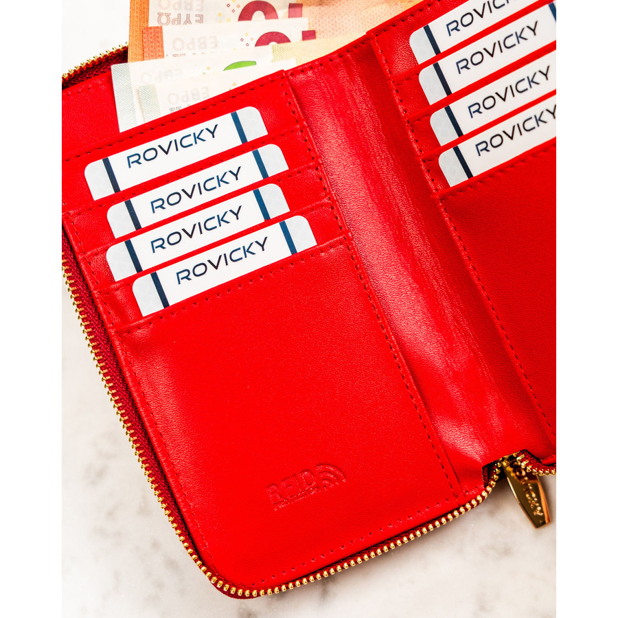 Czerwony portfel-piórnik damski ze skóry ekologicznej zamykany suwakiem - Rovicky
