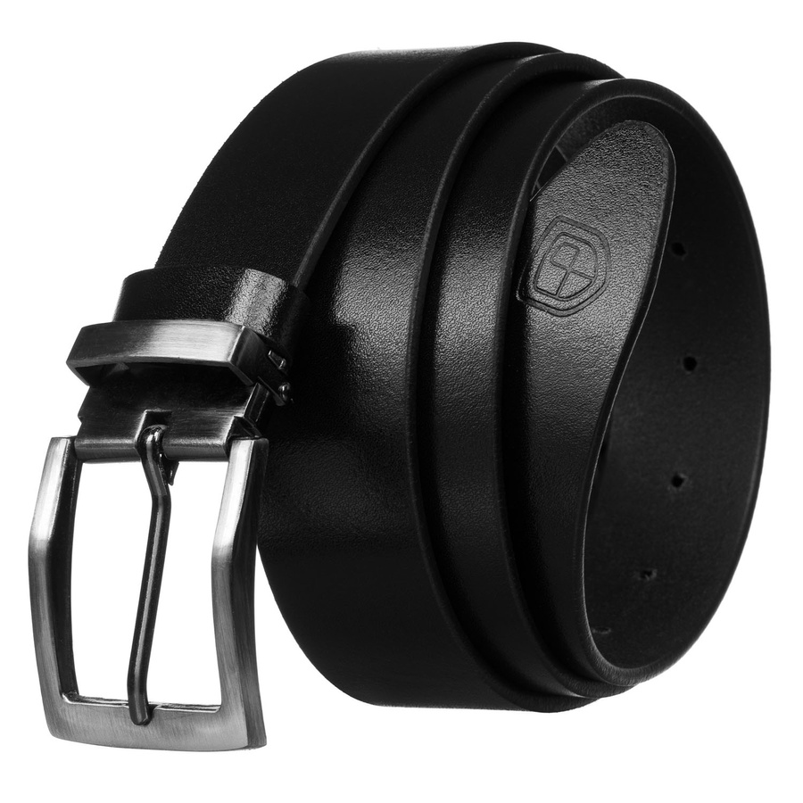 Skórzany, szeroki pasek męski w czarnym kolorze z klasyczną klamrą - Peterson