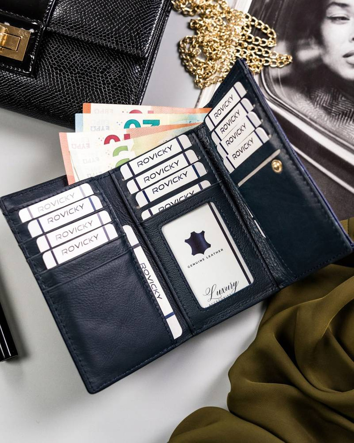 Skórzany portfel damski na bigiel i zatrzask - Rovicky