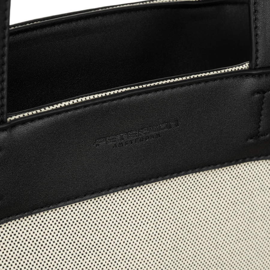 Miejska torba damska wykonana ze skóry naturalnej i włókna poliamidowego w beżowo-czarnym kolorze - Peterson