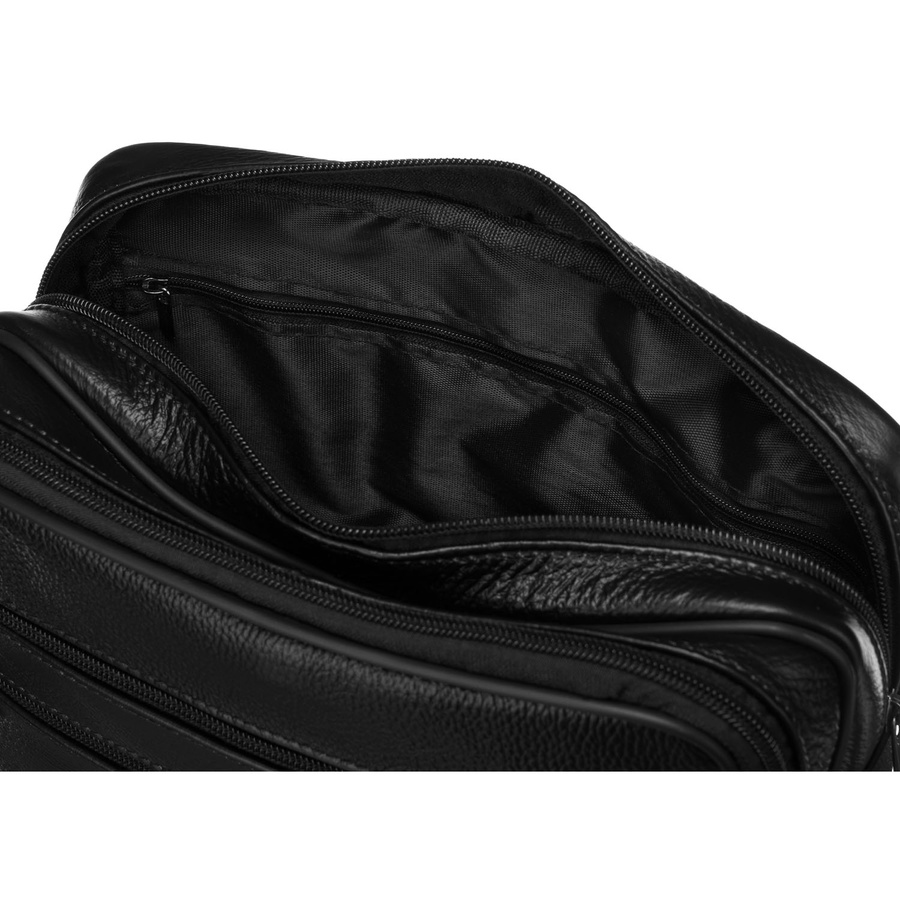 Skórzana saszetka męska w czarnym kolorze z kieszeniami zewnętrznymi - Rovicky