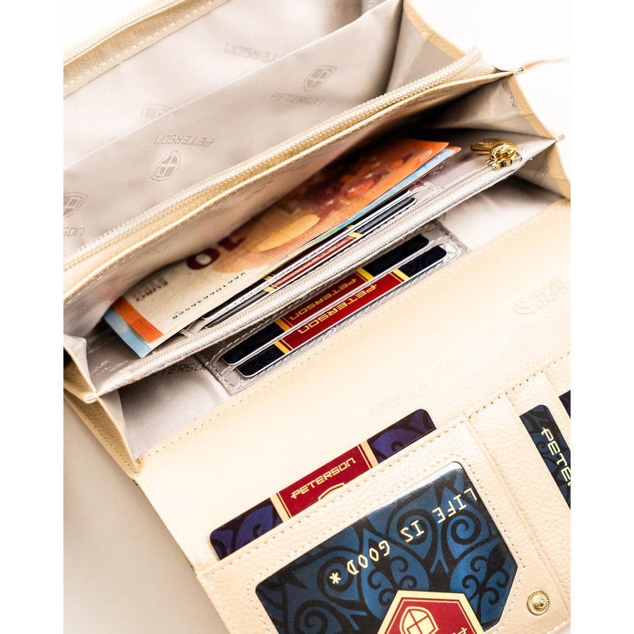 Duży, złoty portfel damski ze skóry naturalnej zamykany na zatrzask - Peterson