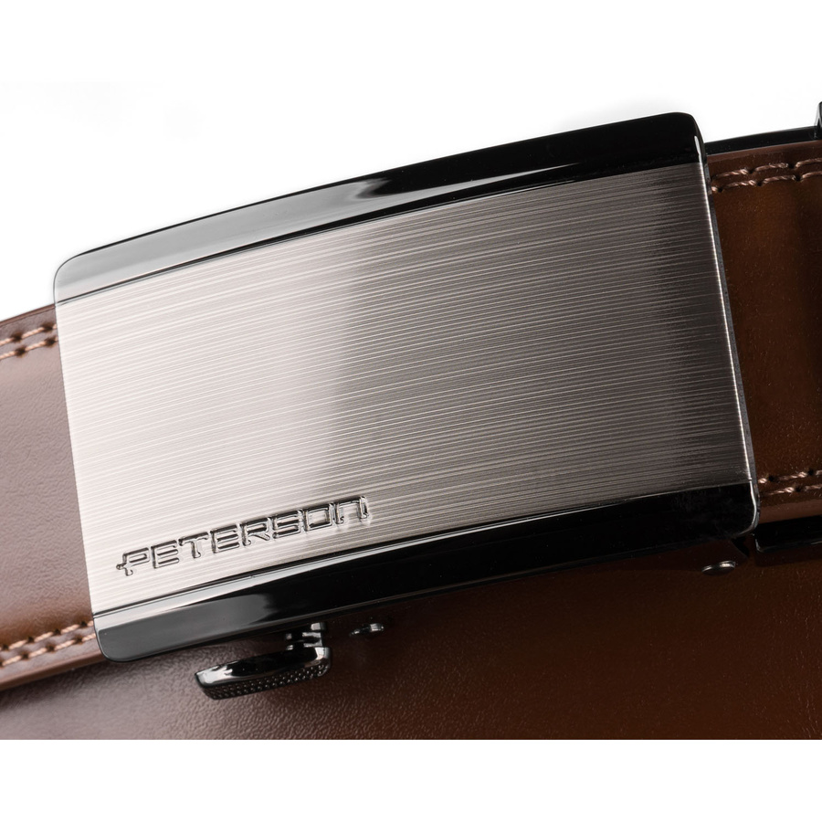 Brązowy pasek męski z automatyczną klamrą wykonany ze skóry naturalnej - Peterson