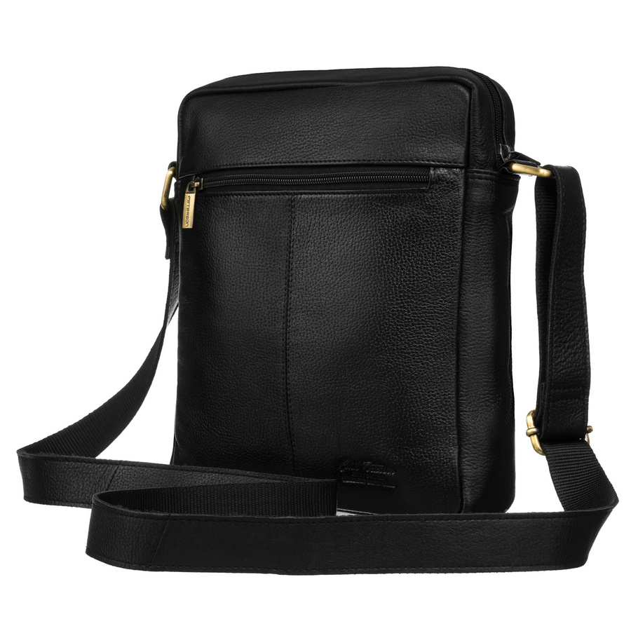 Czarna, skórzana listonoszka męska zamykana solidnymi suwakami - Peterson