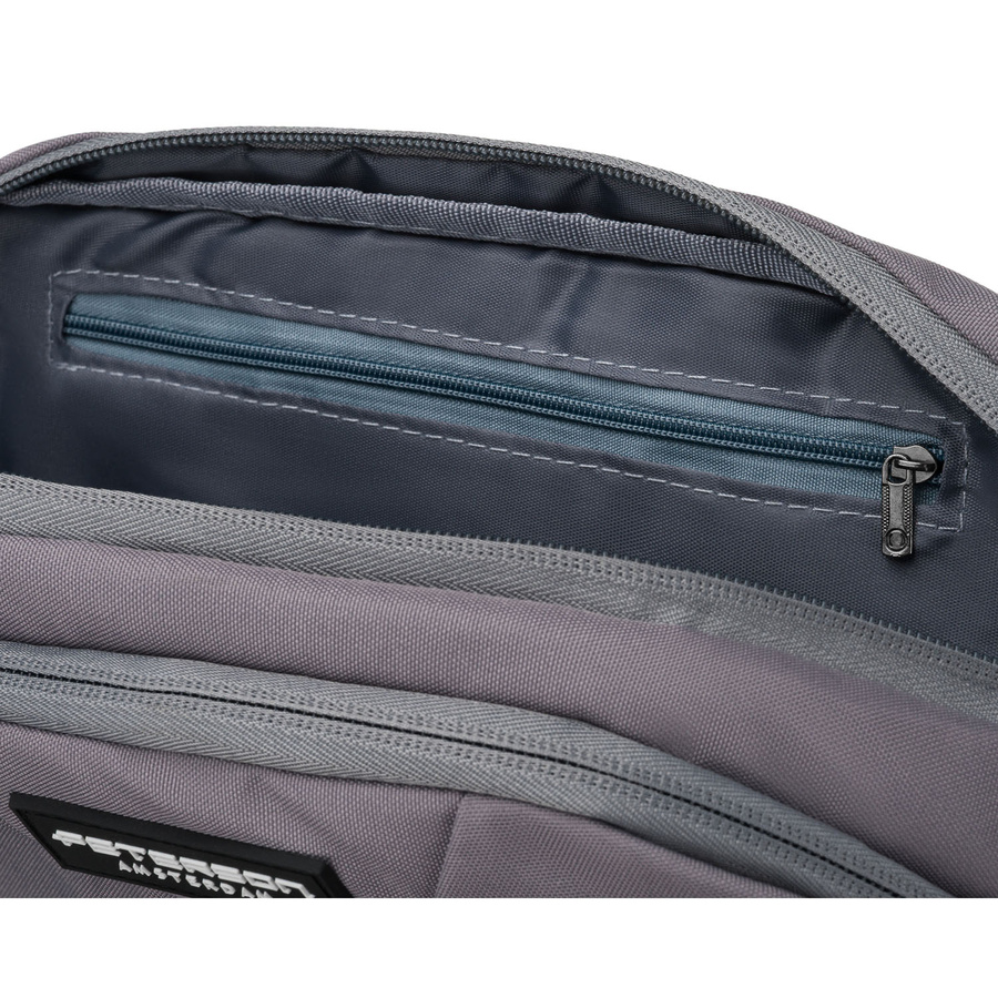 Praktyczna saszetka sportowa z poliestru w ciemnoszarym kolorze, zamykana suwakiem - Peterson
