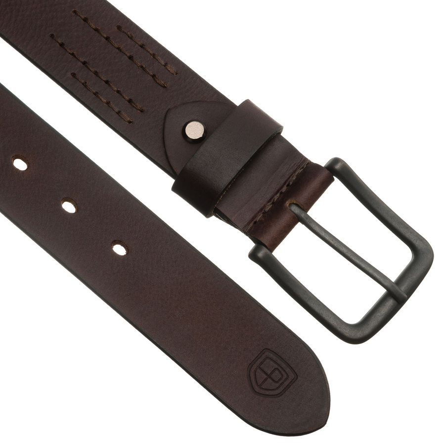 Brązowy pasek męski ze skóry naturalnej z klasyczną, bezniklową klamrą - Peterson