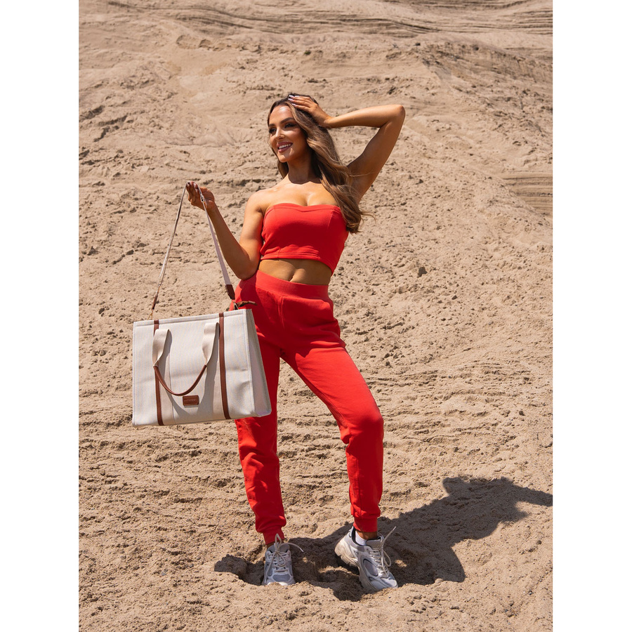 Modna shopperka damska w brązowo-beżowym kolorze z regulowanym paskiem w zestawie - Peterson