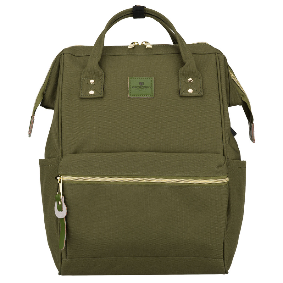 Zielony plecak damski z poliestru z miejscem na laptopa, zawieszony na regulowanych szelkach - Peterson