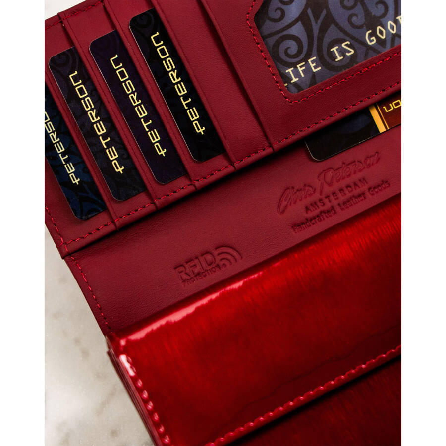 Elegancki portfel damski czerwony z ochroną RFID - Peterson