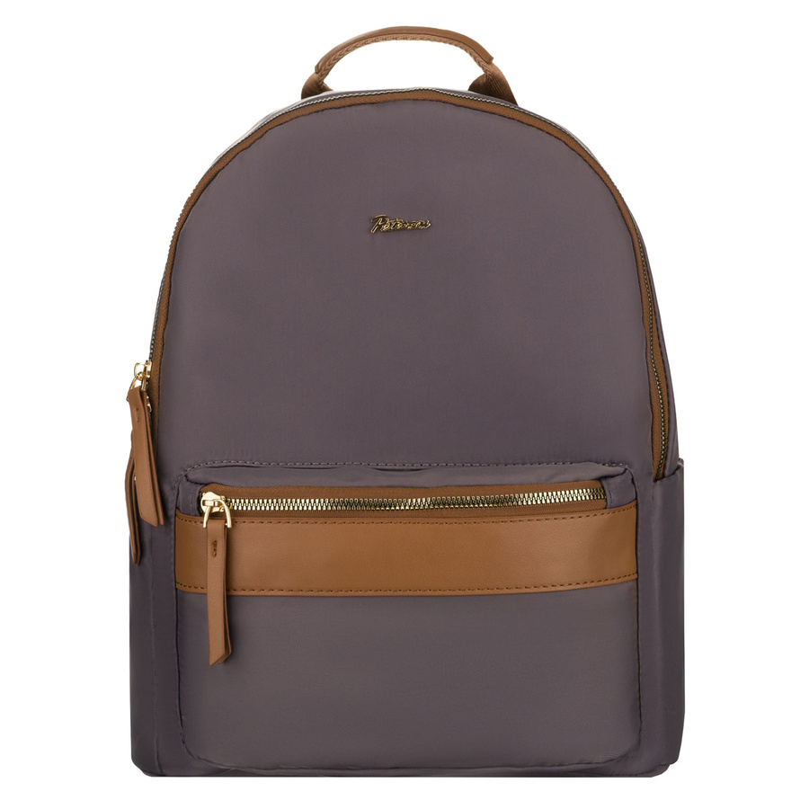 Szary, miejski plecak damski z poliestru zamykany suwakami - Peterson