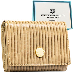 Beżowy, pojemny portfel damski ze skóry naturalnej i ekologicznej z systemem RFID - Peterson