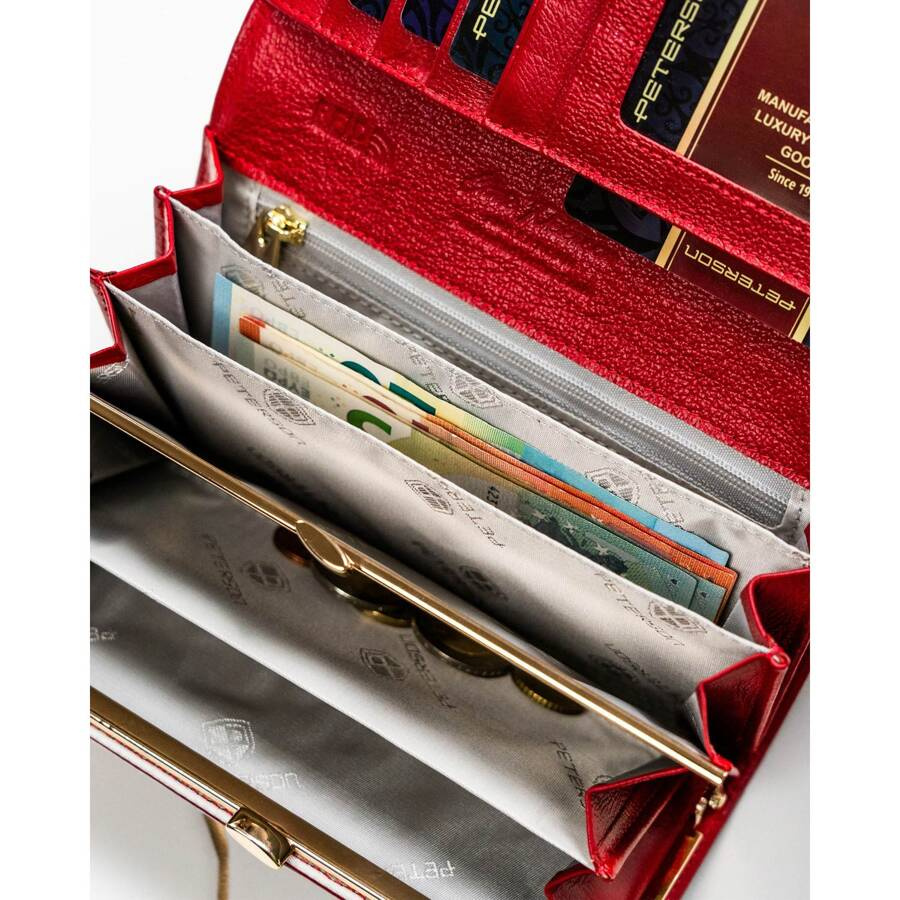 Luksusowy portfel damski czerwony lakierowany w motyle - Peterson
