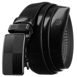 Czarny pasek męski ze skóry naturalnej z automatyczną, czarną klamrą - Peterson
