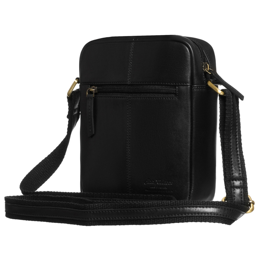 Jednokomorowa listonoszka męska ze skóry naturalnej w czarnym kolorze, zamykana suwakiem - Peterson