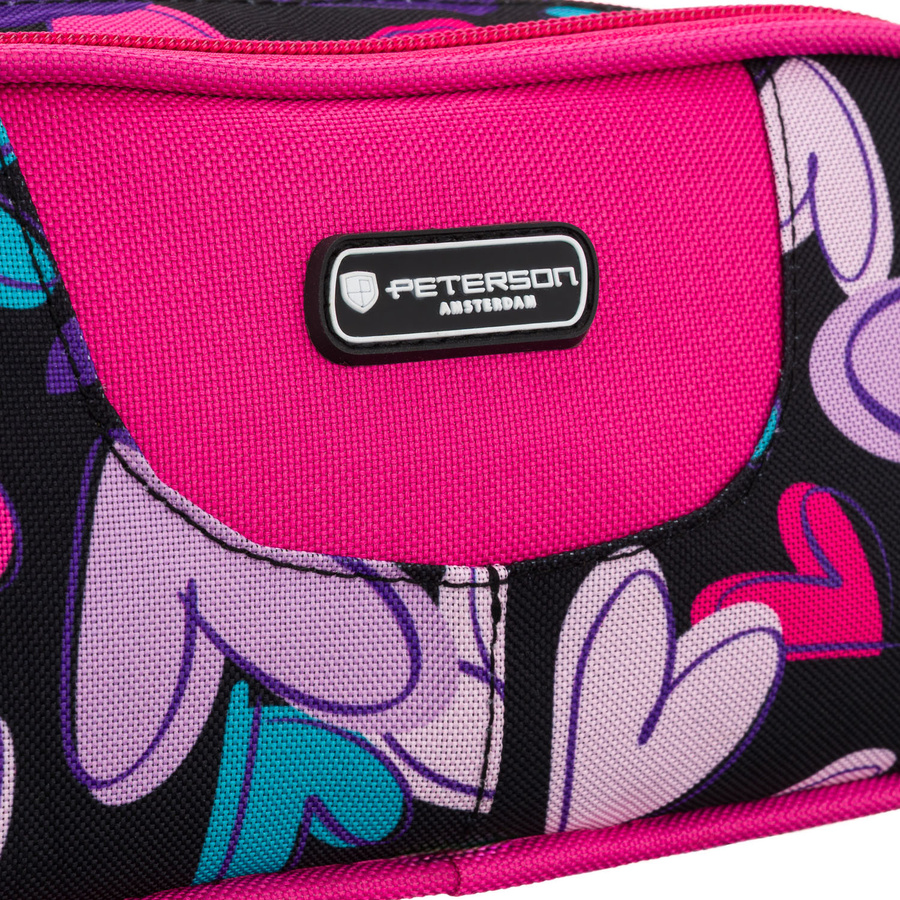 Wielokolorowy piórnik szkolny z poliestru w serduszka, zamykany suwakami - Peterson
