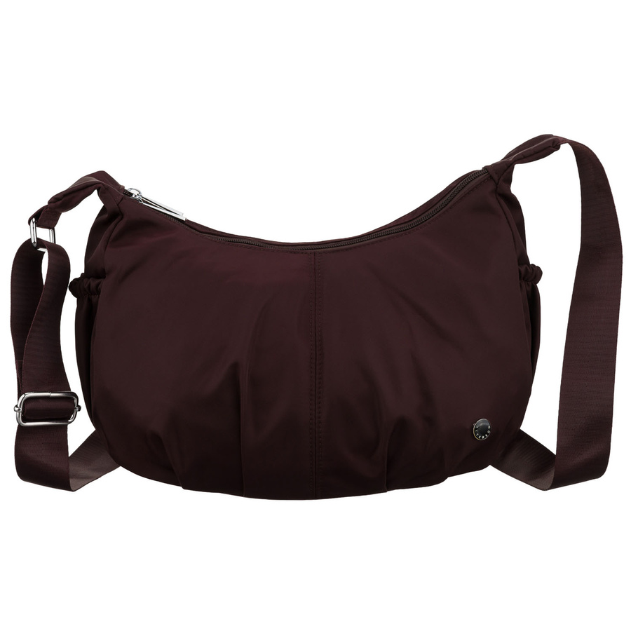 Bordowa torebka damska z poliestru zamykana suwakiem, dwukomorowa - Peterson