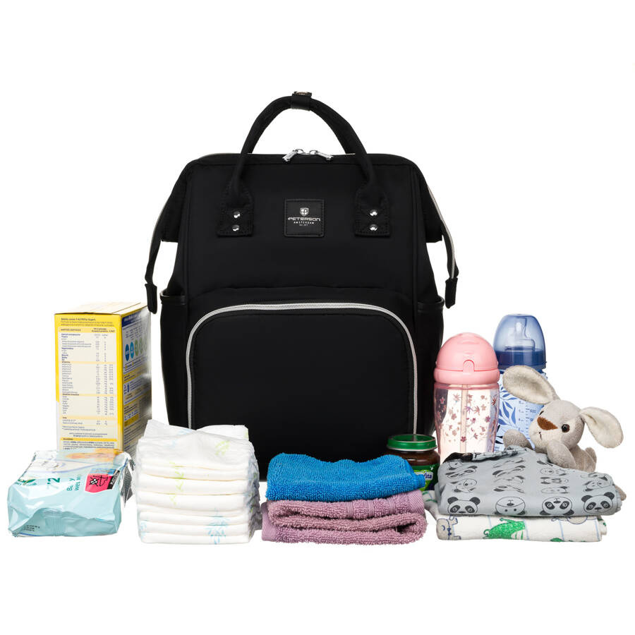 Czarny plecak z poliestru z uchwytami do zaczepienia na wózku - Peterson