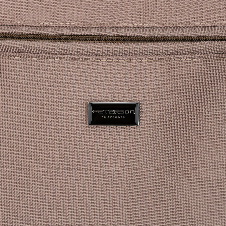 Beżowa shopperka damska na uchwytach i doczepianym pasku, zamykana suwakiem - Peterson