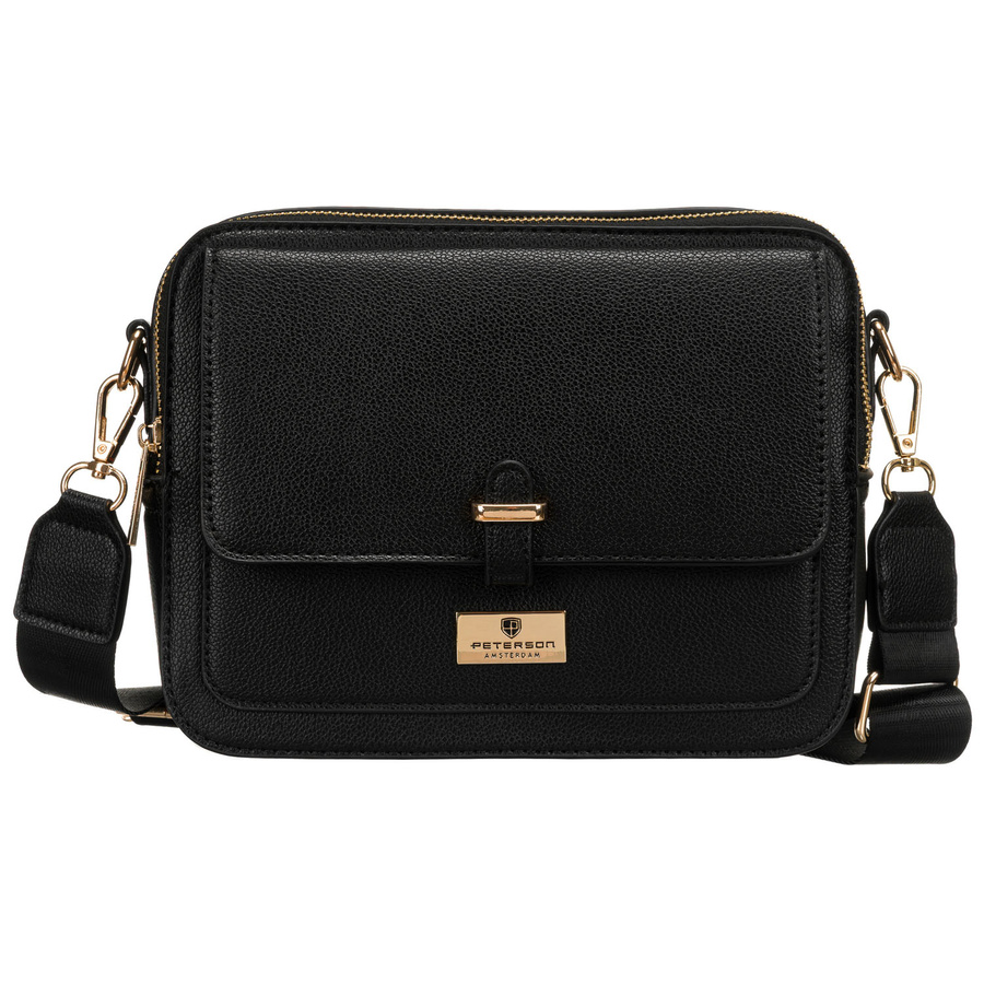 Czarna, miejska torba damska ze skóry ekologicznej z dwoma paskami w zestawie - Peterson