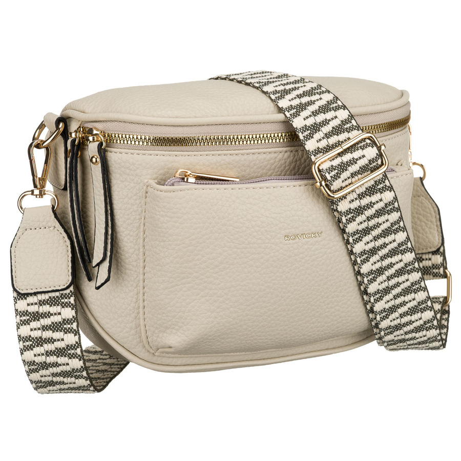 Listonoszka damska ze skóry ekologicznej w beżowym kolorze zamykana suwakiem - Rovicky