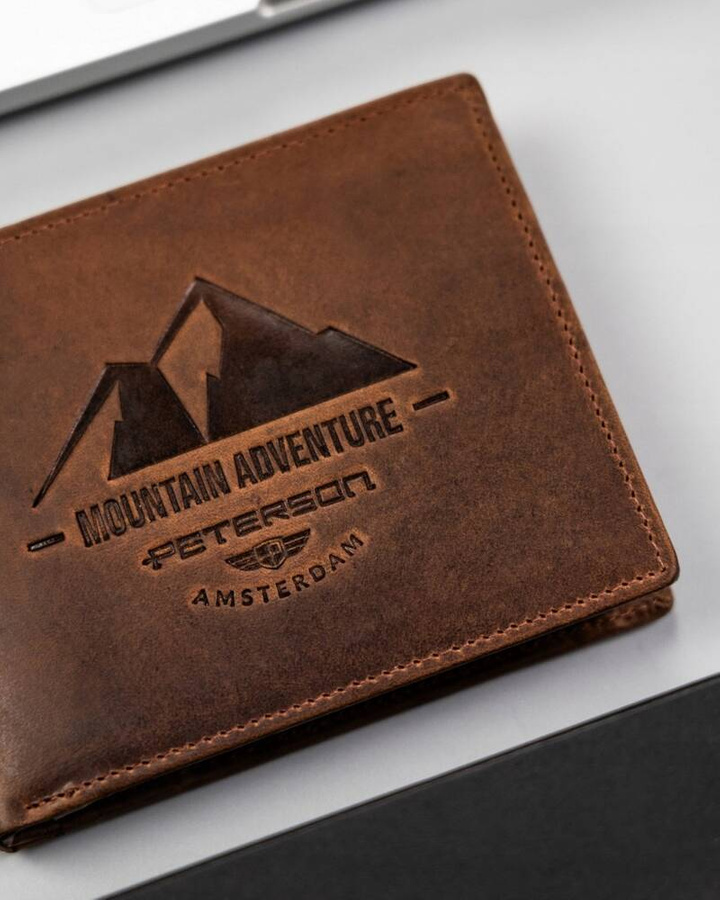 Duży, skórzany portfel męski z ozdobnym tłoczeniem - Peterson