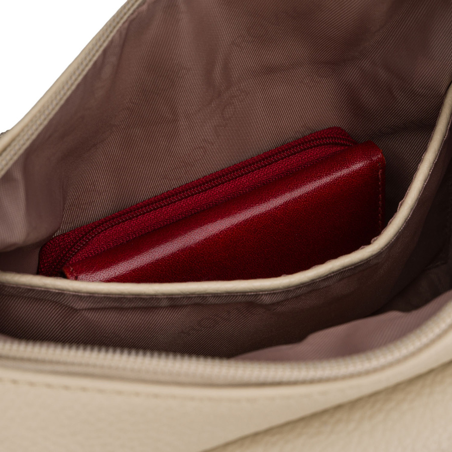 Pojemna, beżowa torebka damska na ramię z kieszeniami - Rovicky