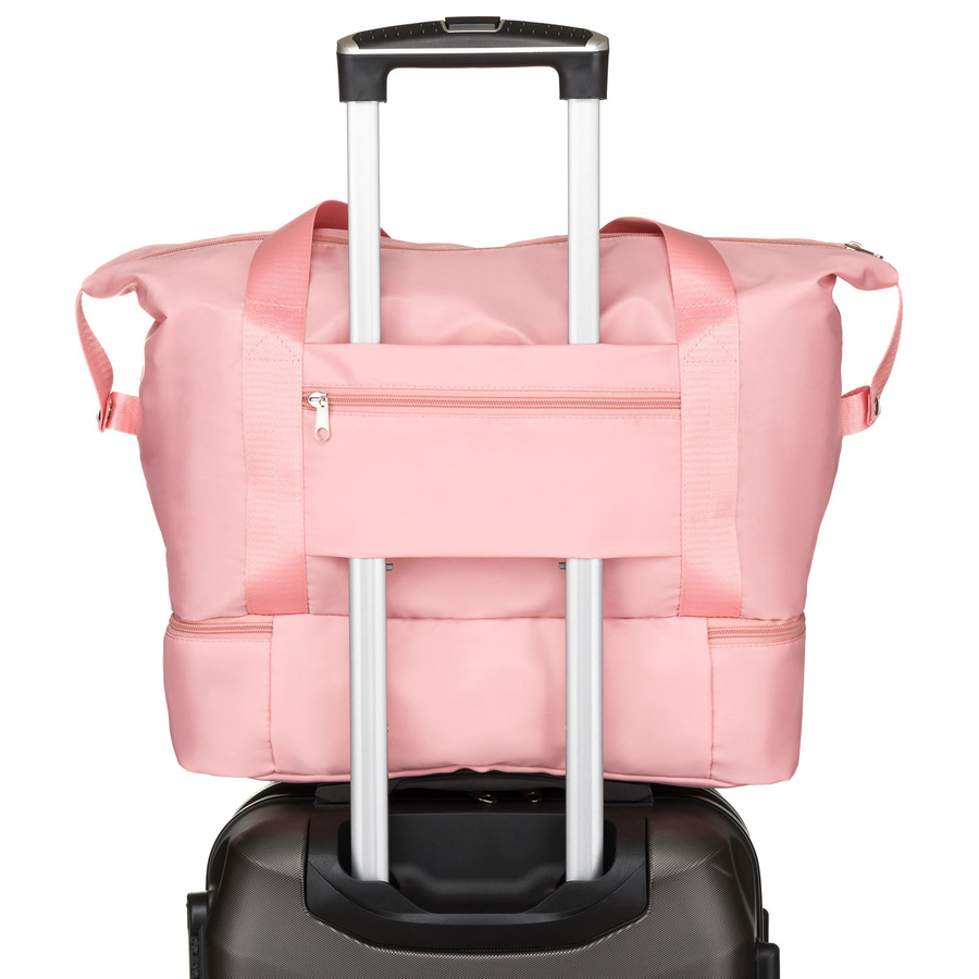 Różowa torba weekendowa z wytrzymałego poliestru zawieszona na wygodnych uchwytach - Peterson