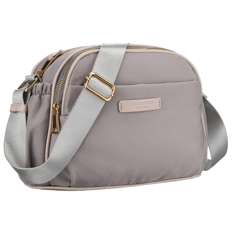 Nylonowa listonoszka damska w szarym kolorze, zamykana suwakiem i klipsem magnetycznym - Peterson