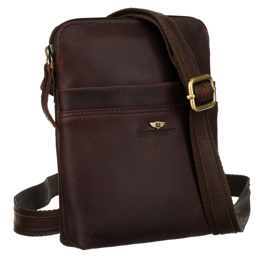 Skórzana torebka na ramię z kieszonką na suwak - Peterson