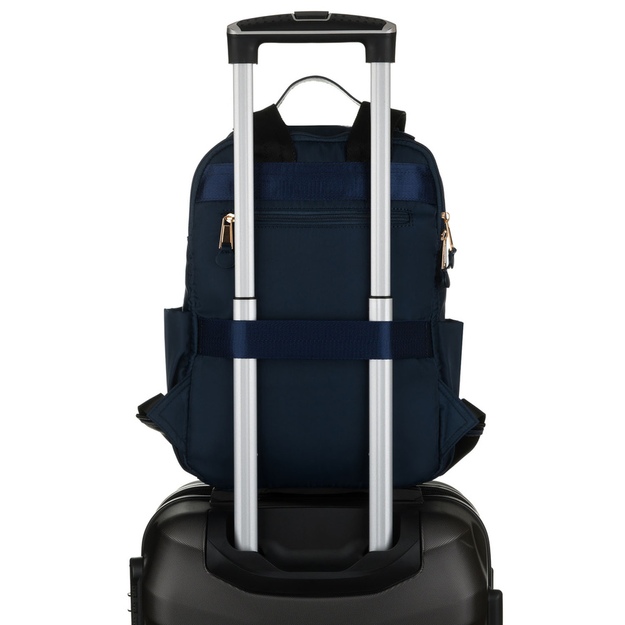 Nylonowy plecak damski w granatowym kolorze z uchwytem do mocowania na walizce - Peterson