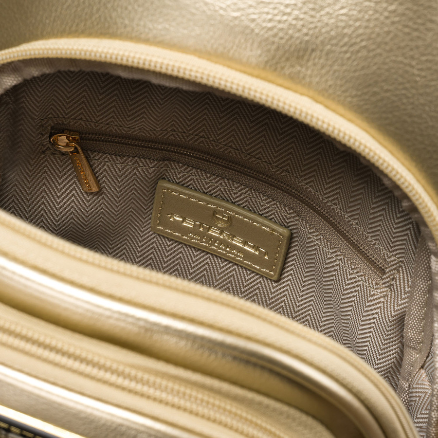 Złota błyszcząca saszetka nerka damska ze skóry ekologicznej plecaczek na jedno ramię Peterson