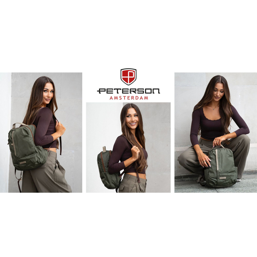 Zielony plecak damski zawieszony na regulowanych szelkach i zamykany suwakiem - Peterson