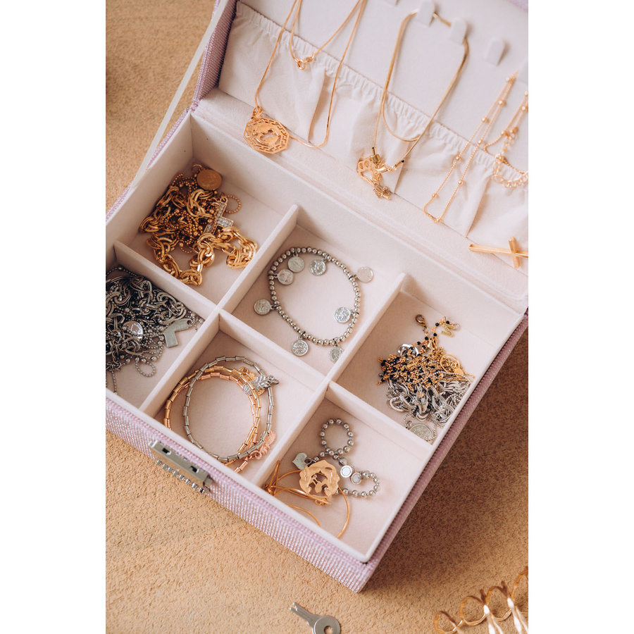 Szkatułka na biżuterię zamykana na kluczyk, różowa - Peterson