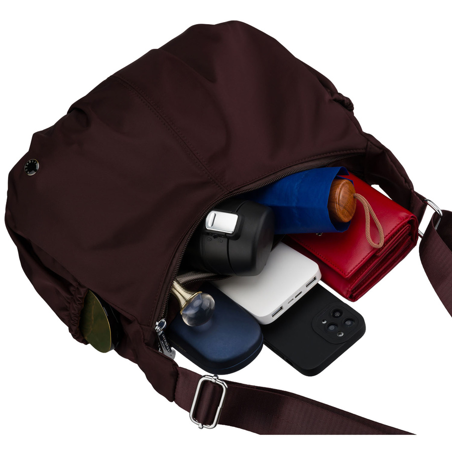 Bordowa torebka damska z poliestru zamykana suwakiem, dwukomorowa - Peterson