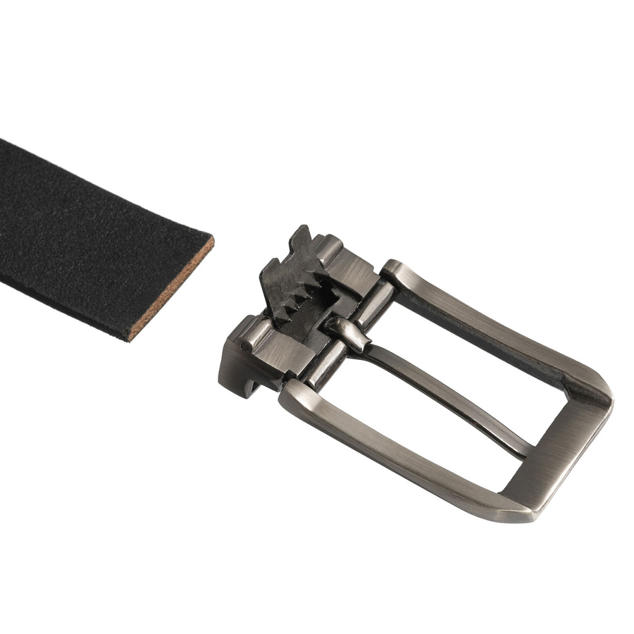 Elegancki pasek męski ze skóry naturalnej w czarnym kolorze ze srebrną, klasyczną klamrą - Peterson